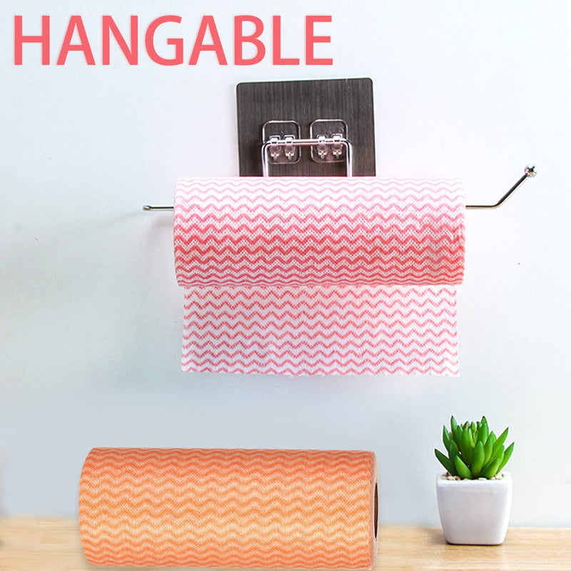 2 Rolls 100 PCS Non-Woven Disposable Kitchen Cloths, Disposable Dish Cloths, Kitchen Towels Dish Towels Dish Rags, Fast Decontamination (Red+Orange) Red+orange