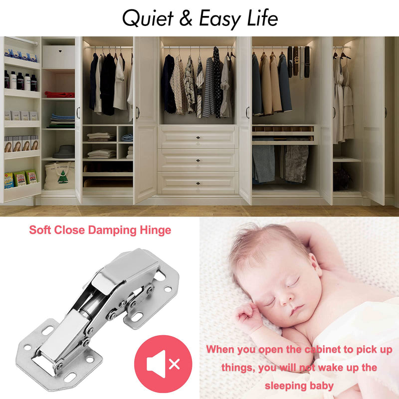 4 Pcs Soft Close Damping Hinges, Concealed Kitchen Cabinet Hinges, Frameless Hidden Hinges for Cupboard Door, Easy Installation Surface Mount Hinges with 32pcs Stainless Steel Screws, 90 Degree