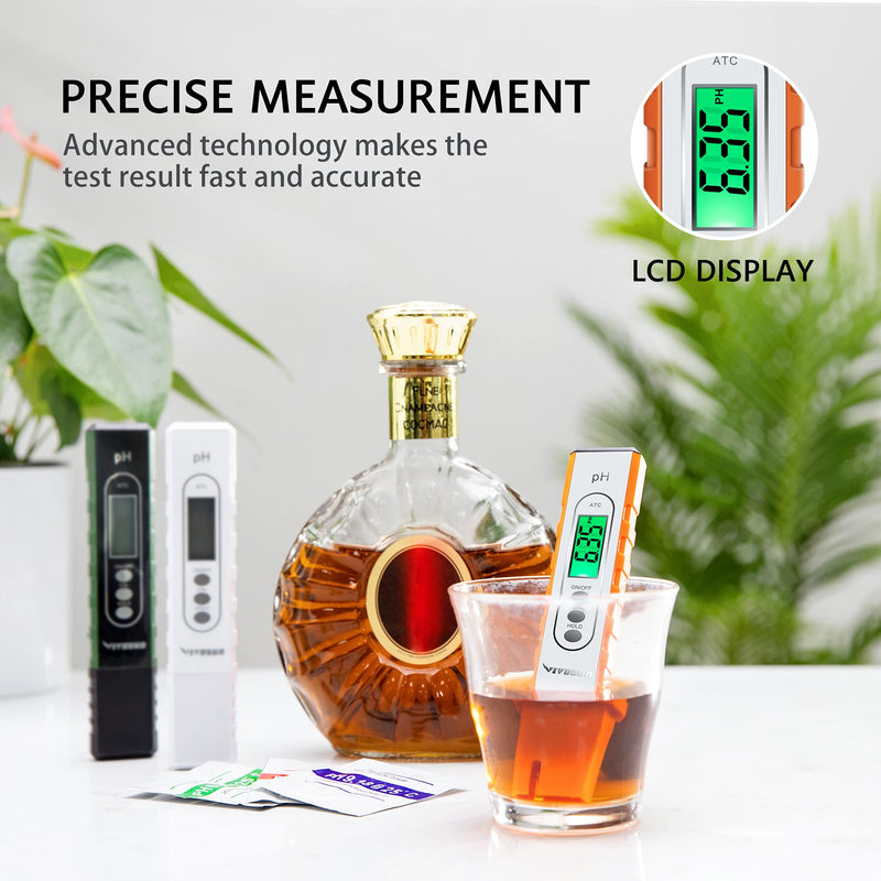 VIVOSUN PH Meter Digital PH Tester Pen 0.01 High Accuracy Water Quality Tester with 0-14 PH Measurement Range for Hydroponics, Household Drinking, Pool and Aquarium, with ATC, Orange