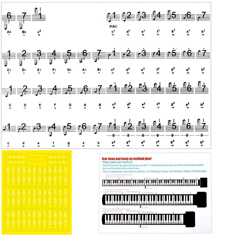 Black Figure Piano Keyboard Stickers Transparent Removable for 88/61/54 Keys, for Kids Learning Piano, Leaves No Residue (88 keys black)