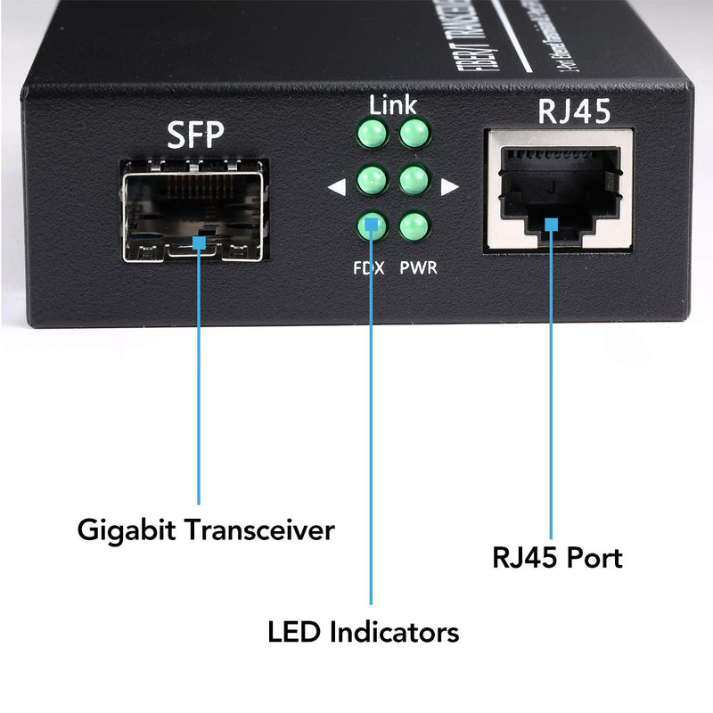 A Pair of 1.25G/s Bidi Gigabit Single-Mode Fiber Ethernet Media Converter with 2PCS Bidi SFP LC Transceiver Module Included, 10/100/1000Base-Tx to 1000Base-SX SMF RJ45 to SFP Slot up to 30KM Include SingleMode LC Single Core Port