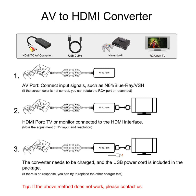 [AUSTRALIA] - LVY AV to HDMI Converter RCA to HDMI Converter Composite CVBS to HDMI Video Audio Converter Adapter, Support PAL/NTSC for Nintendo 64 PC Laptop Xbox VHS VCR Camera DV 