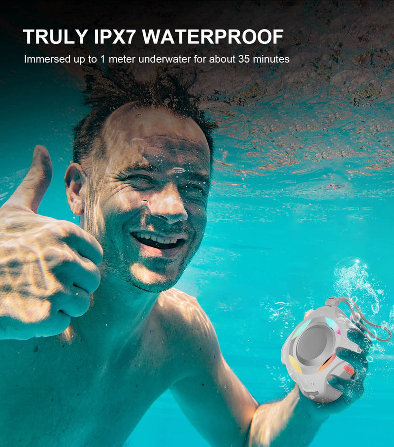 Shower Bluetooth Speaker, Portable IPX7 Waterproof Speaker with Multiple Light, Floating, Wireless Speaker with Punchy Bass and Loud HD Sound 2000mAh for Travel Beach Shower, Gift for Men, Women Space Gray