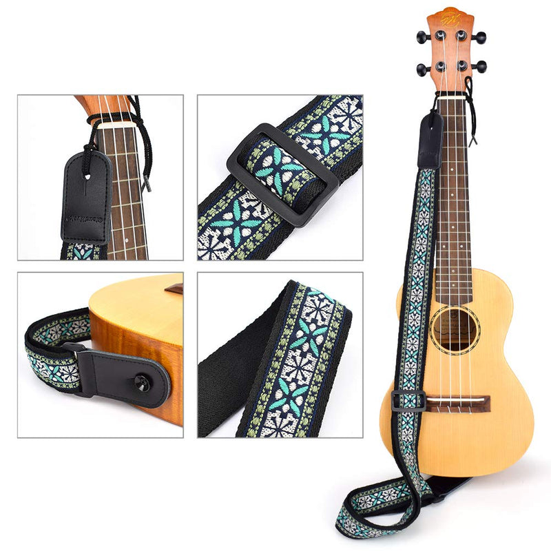 CLOUDMUSIC Ukulele Strap Ethnic Green For Soprano Concert Tenor Baritone