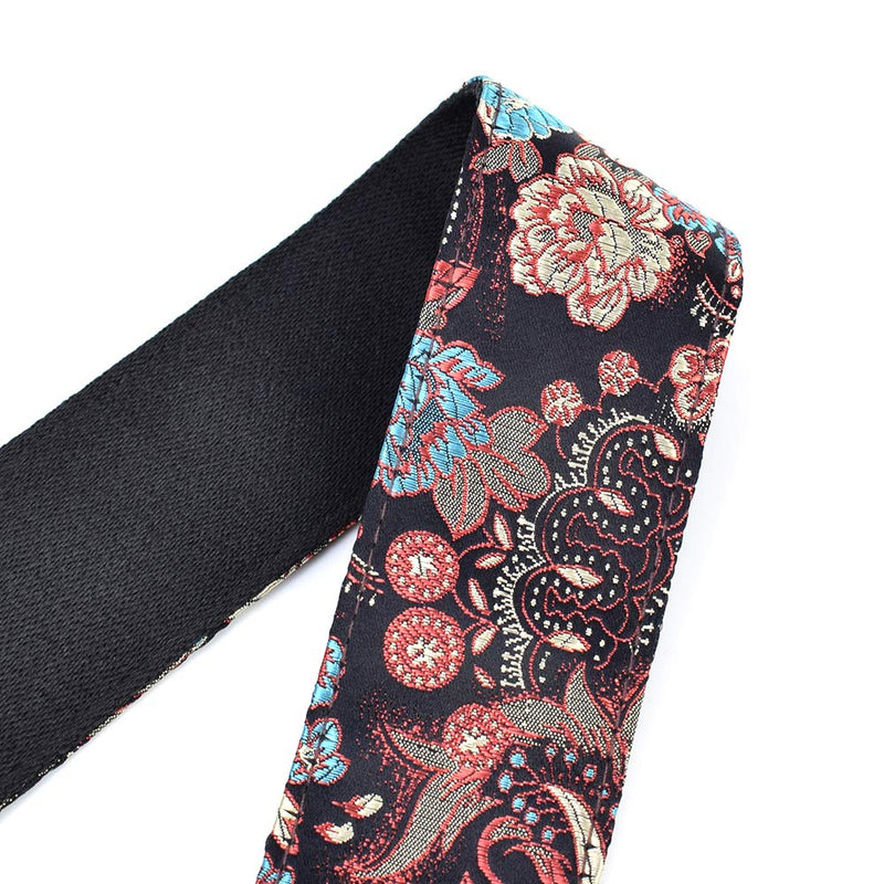 CLOUDMUSIC Guitar Strap For Acoustic Electric Embroidered Jacquard Vintage Floral Patterns(Blooming Flowers In Black) Blooming Flowers In Black