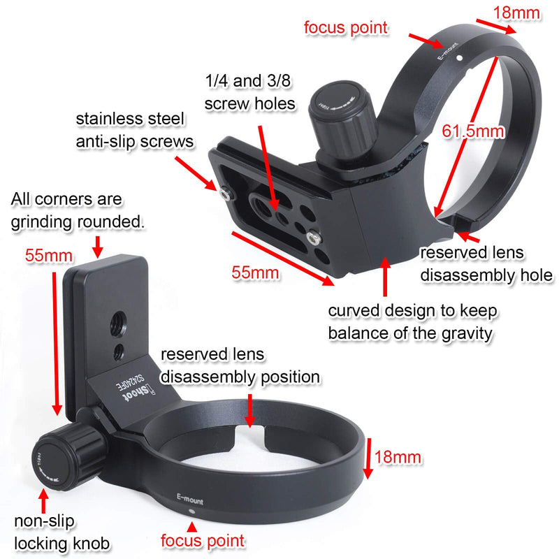 iShoot Lens Collar Tripod Mount Ring Support Bracket Holder for Sony FE 24-240mm f/3.5-6.3 OSS, 24-105mm f/4 G OSS, 16-35mm f/2.8 GM, 24-70mm f/2.8 GM, 35mm f/1.4 ZA, 50mm f/1.4 ZA, 85mm f/1.4 GM