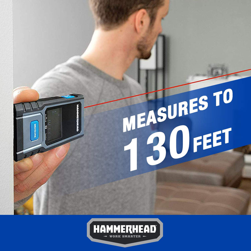 Hammerhead Rechargeable Compact 130ft Laser Measuring Tool - HLMT130 Laser Measurer