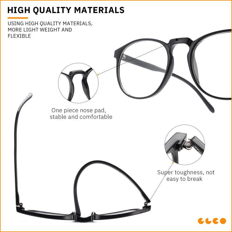 IBOANN 3 Pack Blue Light Blocking Glasses Women/Men, Round Fashion Retro Frame, Vintage Fake Eyeglasses with Clear Lens A2 Light Black & Tranparent & Grey