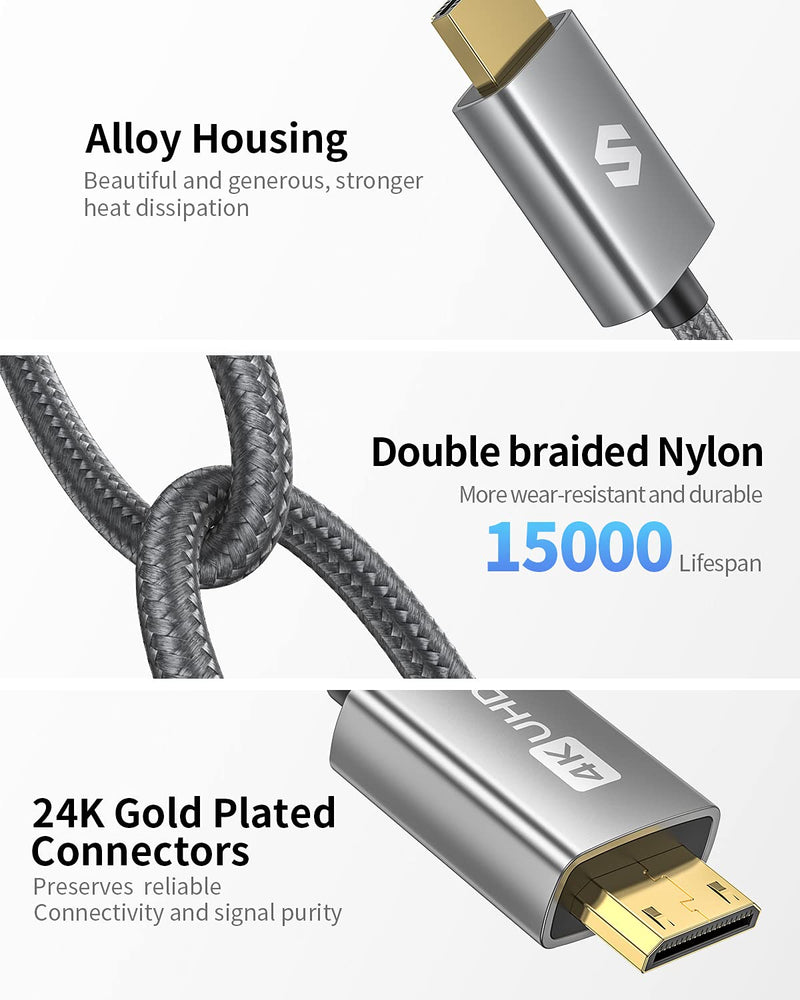 Mini HDMI to HDMI Cable 4K, Silkland [High Speed, Braided] HDMI Mini 2.0 Cord, ARC, HDR, Compatible with Nikon, Canon EOS, DSLR Camera, Camcorder, Tablet, Graphics Video Cards, Pico Projector, 6.6FT