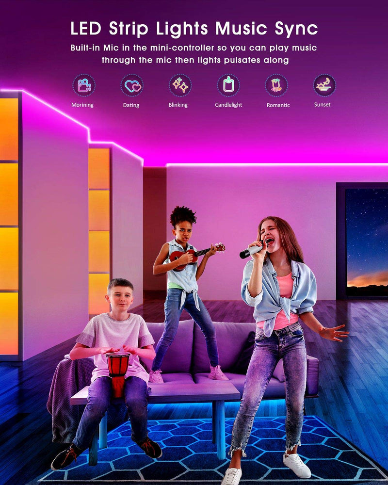 [AUSTRALIA] - Upgraded LED Lights 43 ft with Remote App Control Music Sync SMD5050 RGB LED Strip Lights LED Lights for Bedroom, Kitchen, Room Decor, Night Light for Kids(43 Ft APP+Remote+Mic+3 Button Switch) 43Ft APP+Remote+Mic+3 Button Switch 