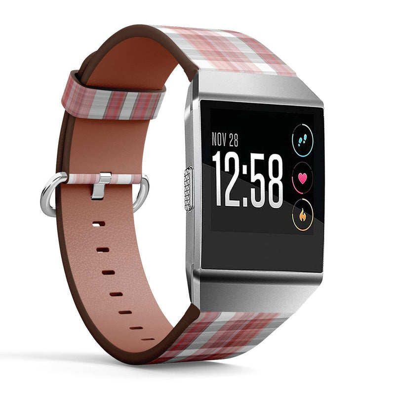 Compatible with Fitbit Ionic - Leather Watch Wrist Band Strap Bracelet with Stainless Steel Clasp and Adapters (Red Plaid)