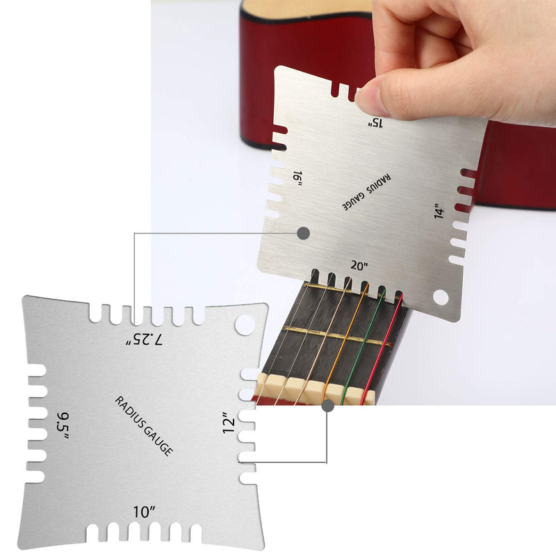 17 Pieces Guitar Luthier Tools Set Guitar Radius Gauge, String Action Ruler Gauge, Feeler Gauge, Guitar Notched Radius Gauges, Guitar Neck Notched Straight Edge, Fret Rocker for Electric Guitar Setup