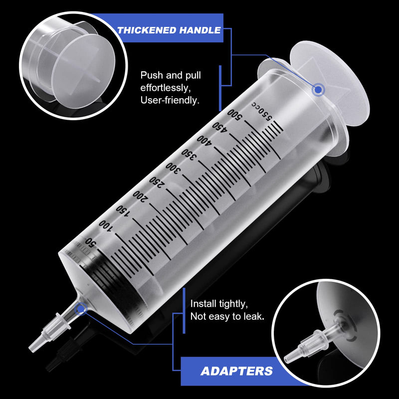 500ML Extra Large Syringe and 2 Pack 20ML Plastic Syringes with Tip Adapter&Soft Tube, Sterile Individually Sealed Large Capacity Syringe Tools for Science Labs, Industrial, Gardening (500ml, 1) 500ml 1.0