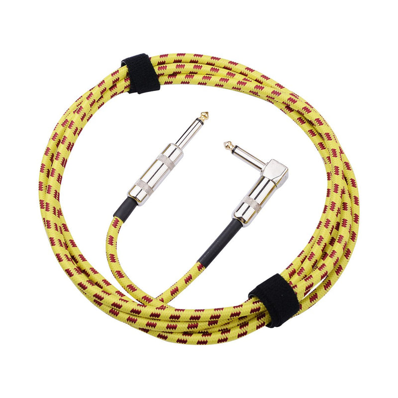 [AUSTRALIA] - Guitar Instrument Cable 10 Feet, FINO 10ft Hi-Fi Sound Quality 1/4 Inch Straight to Right Angle Nylon Braided Audio Cable for AMP Electric Guitar,Bass,Electric Mandolin(Yellow Purple Tweed Jacket) 20FT Yellow 