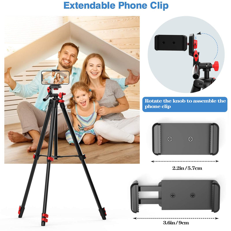 KINGJOY Lightweight Phone Tripod 53" for Canon Nikon DSLR Camera Portable Tripod with Phone Holder Remote Shutter Carry Bag Max Load 6.6LB for Live Streaming, YouTube, Vlogging VT-832