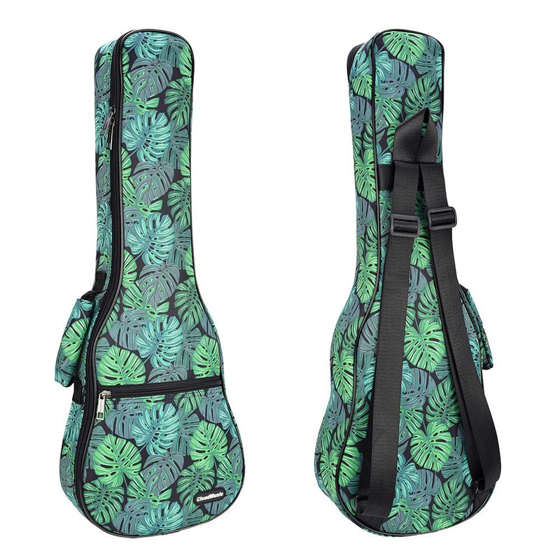 CLOUDMUSIC Ukulele Case Backpack Straps Bag For Soprano Concert 21 23 inch (Monstera,Concert) Monstera