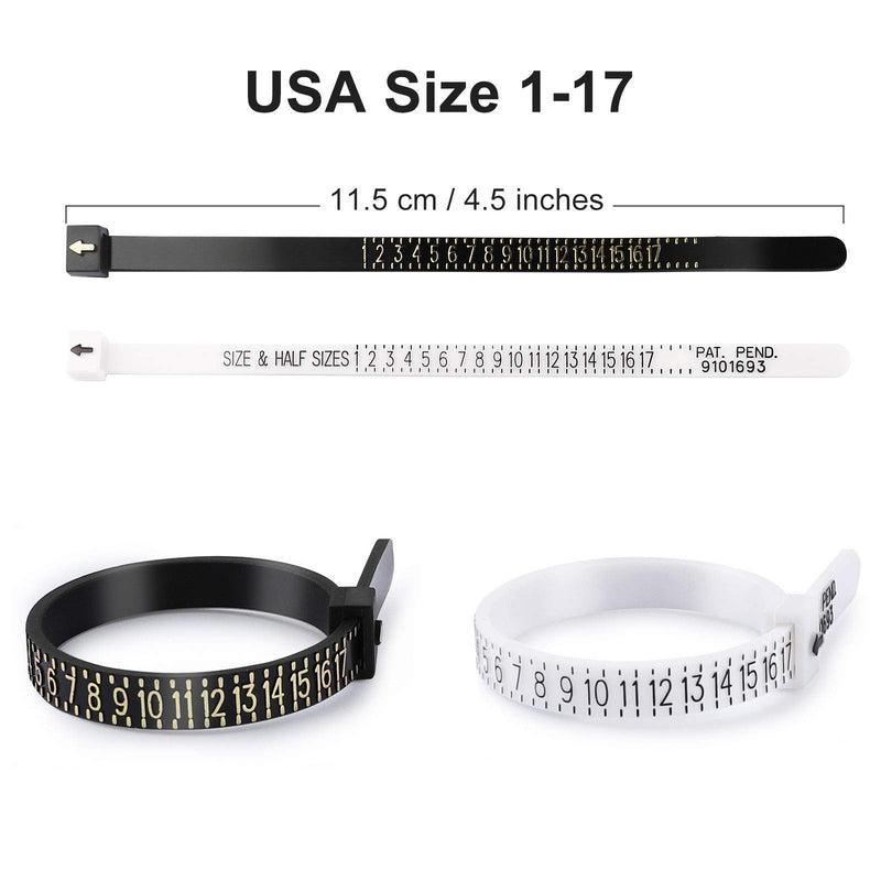 2 Pcs Ring Sizer Measuring Tool Set, US Accurate Ring Gauge Measuring Tool Belt Reusable Jewelry Measurement Finger Sizer for Womens Mens Kids with Upgrade Comfortable Plastic