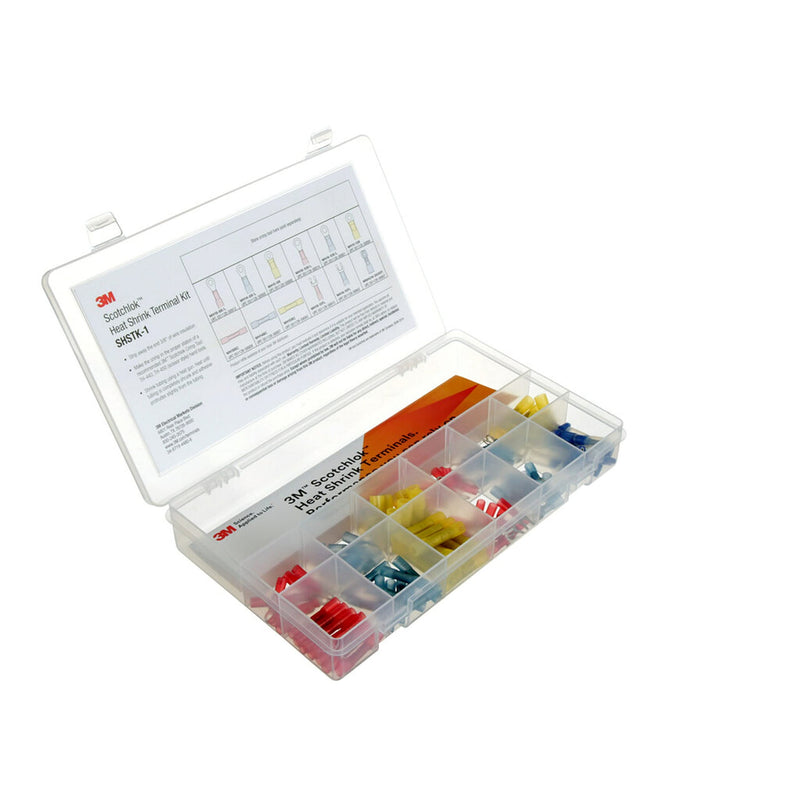 3M Scotchlok Heat Shrink Terminal Kit, SHSTK-1, selection of 12 terminals, refillable kit is compact, portable and durable, 1 Kit of 120 pieces