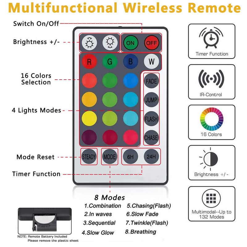 [AUSTRALIA] - Fairy Rope Lights, 5M/50LEDs Dimmable String Light Battery Powered with Remote Timer [IP68+] Waterproof 8 Modes & 16 Colour Changing for Outdoor Garden Christmas Decoration 