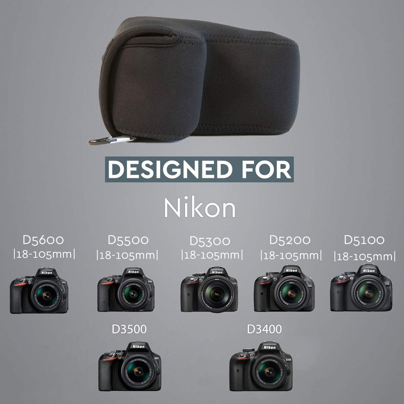 MegaGear MG1268 Nikon D3500, D5600, D3400 (18-105), D5500, D3300, D5300, D5200, D5100 Ultra Light Neoprene Camera Case, Black