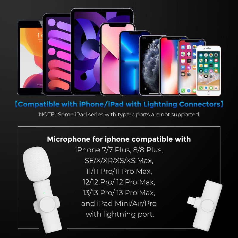 NUNUWE White Wireless Lavalier Microphone for iPhone iPad, Mini Lapel Wireless Microphone for Video Recording, TikTok Facebook Live Steam, Youtubers, Vloggers, Interview, Clip-on Plug & Play