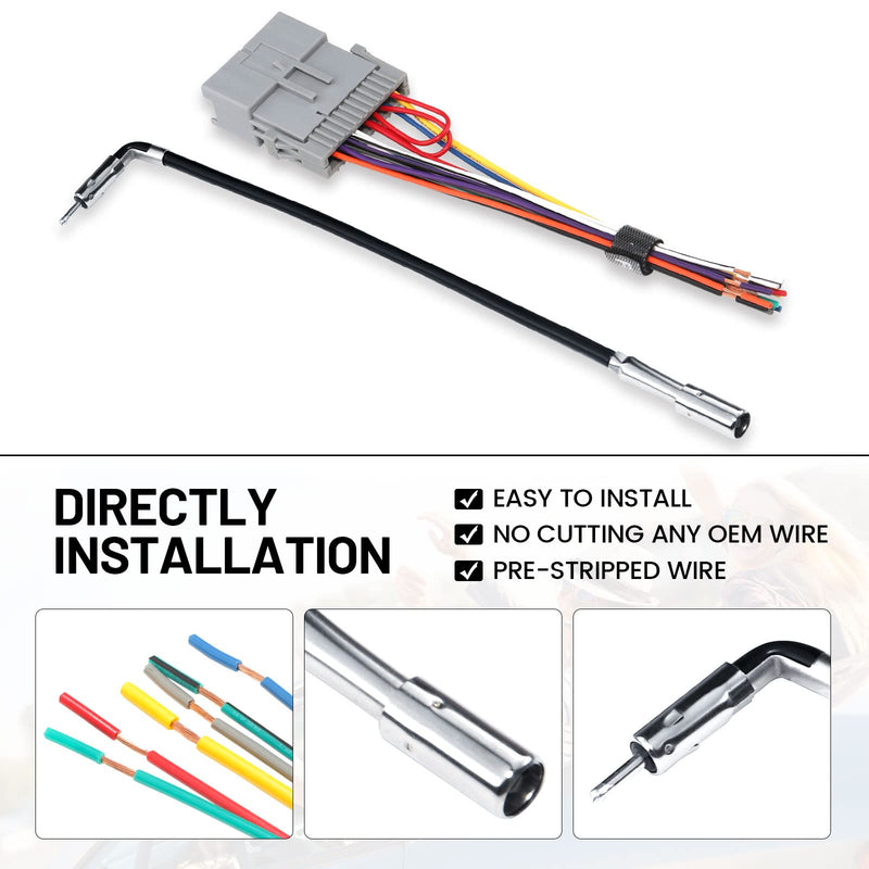 RED WOLF Compatible with GM Chevy GMC Buick 1998-2008 & GM-10 Antenna Adapter Plug Aftermarket Stereo Radio Wiring Harness