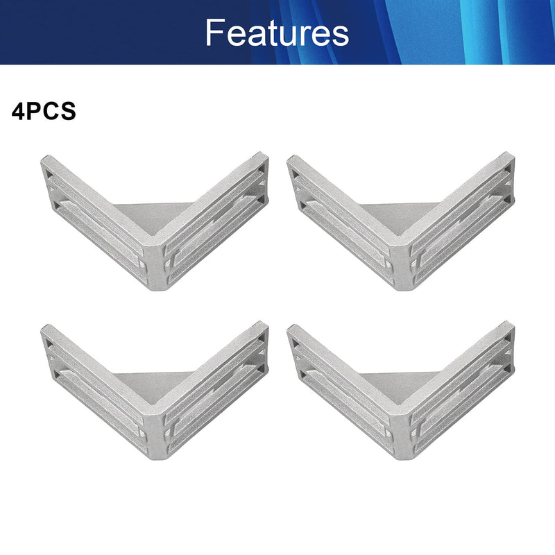 Aicosineg 4Pcs Hardware Brackets Inner Angle Bracket Gusset Aluminum Alloy Interior Joint Bracket Inside Corner Bracket Gusset with Slot for 4080 Series Aluminum Extrusion Profile Silver Tone