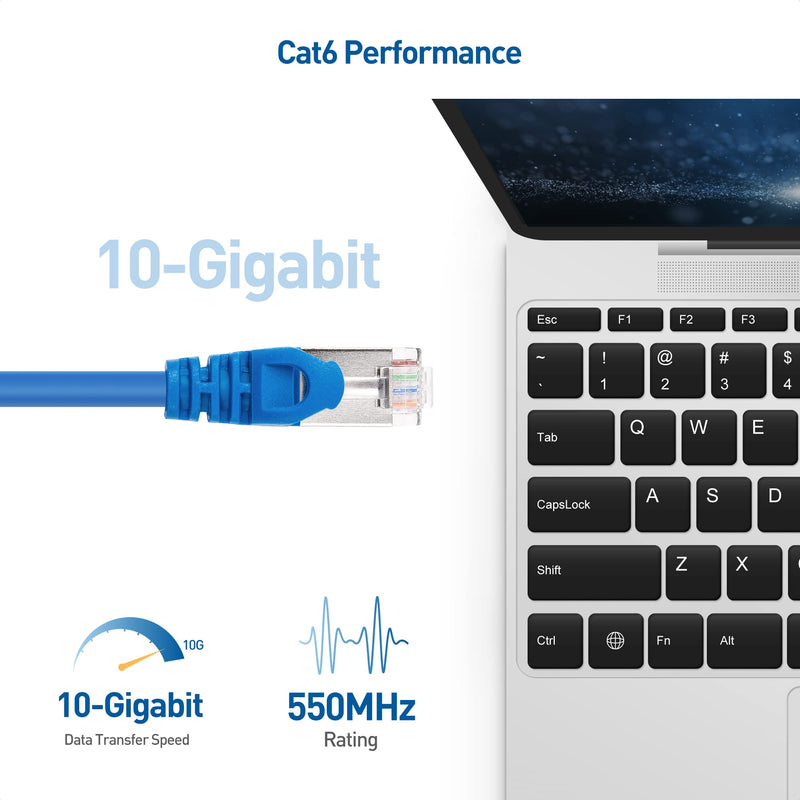 Cable Matters 10Gbps 5-Pack Snagless Short Shielded Cat6A Ethernet Cable 3 ft (SSTP, SFTP Shielded Ethernet Cable, Shielded Cat6 Cable, Cat 6 Shielded Network Cable) in Blue