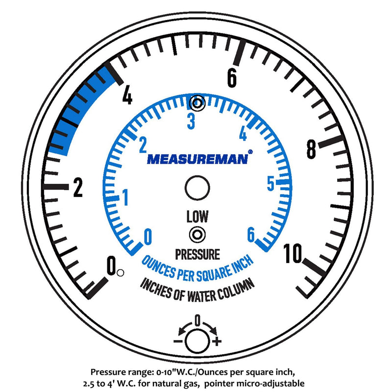 MEASUREMAN Natural Gas or LP Gas Manifold Pressure Test Kit, 0-10"W.C, 1/4"NPT, 40" Length Hose 0-10inH2O Pressure Test Kit