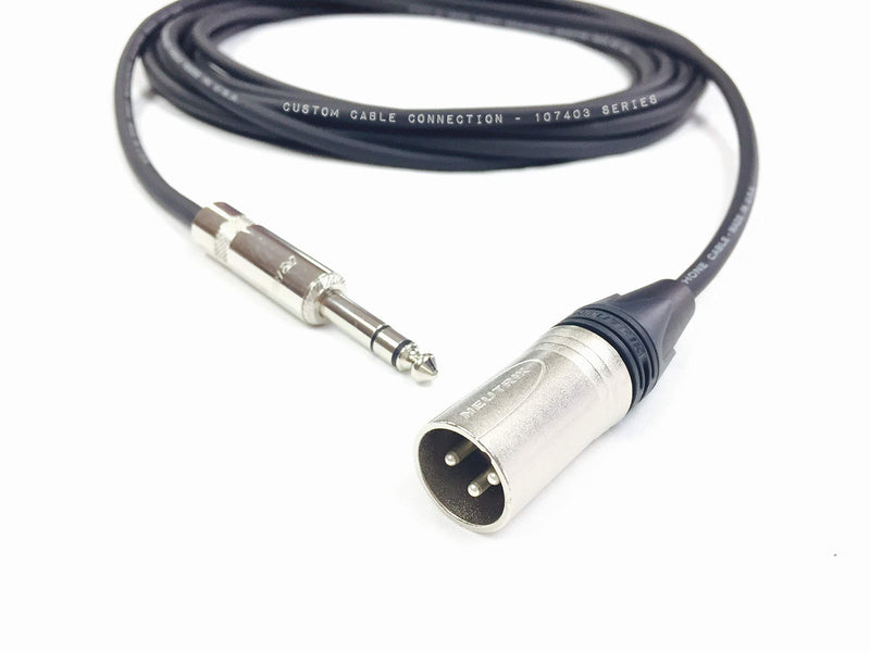 1 Foot Neutrik NC3MXX Male XLR to Neutrik Rean NYS228 1/4 Inch (6.35mm) TRS Balanced Pro Audio Cable by Custom Cable Connection Black 1 Foot