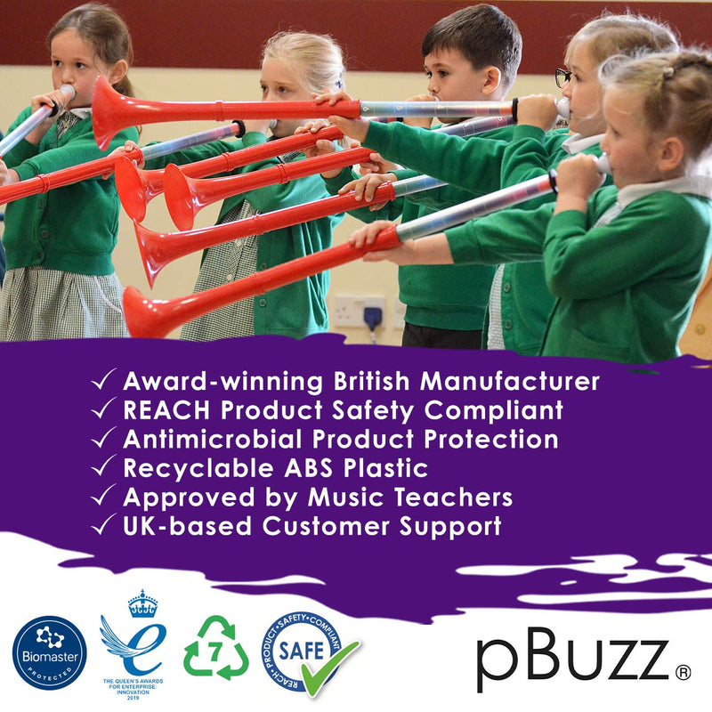 pBuzz Plastic Trombone Musical Instrument - Kids Children Beginner – Red