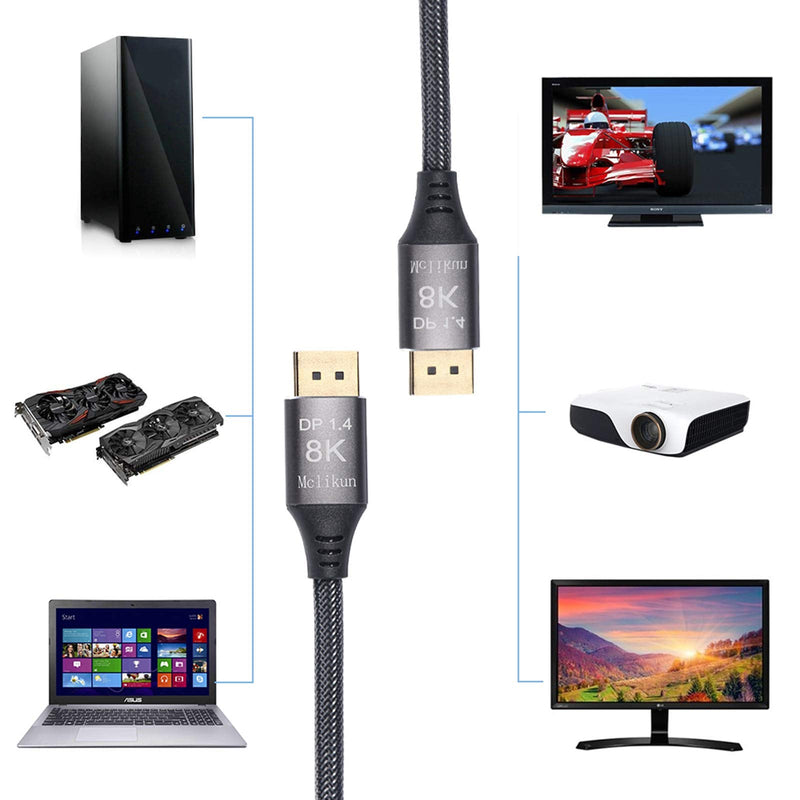 8K DisplayPort Cable Ultra HD 8K 4K Copper Cord DP 1.4 HBR3 8K@60Hz 4K@144Hz 1080P@240Hz High Speed 32.4Gbps HDCP 3D Slim and Flexible Cable (3m 9.9ft) 3m 9.9ft