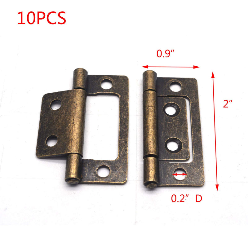 T Tulead Antique Cabinet Hinges 2-Inch Bronze Hinge Non-Mortise Hinge Interior Door Hinges Pack of 10 with Mounting Screws