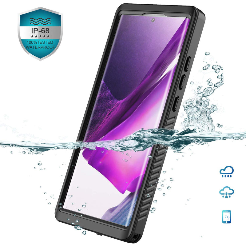 Vapesoon for Galaxy Note 20 Ultra Waterproof Case, Built-in Screen Protector Full-Body Protection Heavy Duty Shock-Proof dust-Proof Cover Case for Samsung Galaxy Note 20 Ultra 6.9 inch (Black/Clear) Black/Clear