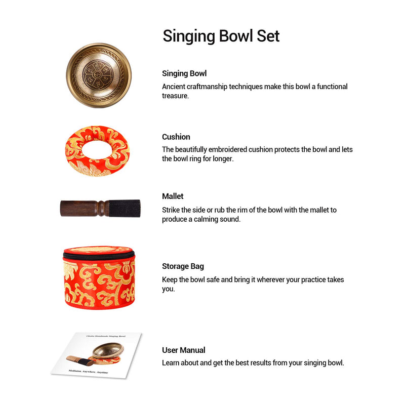 Tibetan Singing Bowls Set, Ohuhu 4" Meditation Sound Bowl with Singing Bowl Mallet, Silk Cushion and Storage Bag Valentines Gifts for Him or Her