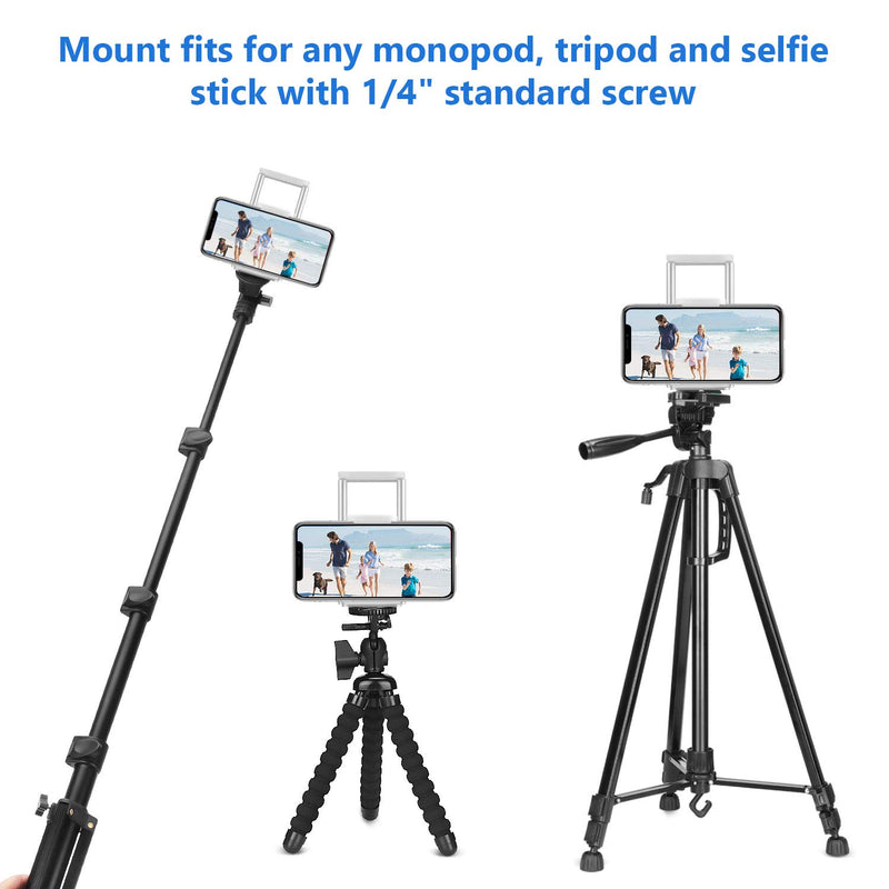 Tripod Mount Adapter Compatible for iPhone & Ipad, PEYOU Universal 2 in 1 Tablet Phone Clamp Holder for Smartphone (Width 2.2"-3.3"), Tablet (Width 4.3"-7.3") with Wireless Remote for Selfie (Silver) Silver