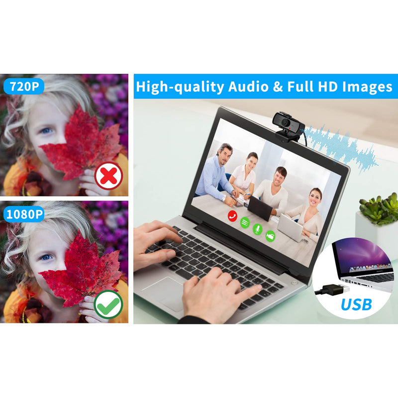 Ejfete 2040x1080 High Resolution HD Desktop Webcam with Microphone for PC Computer Monitor, USB Stream Camera with Privacy Cover 120 Degree Wide Angle Design for YouTube Tiktok Webcast Conferencing