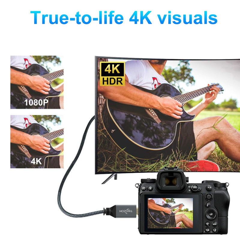 [AUSTRALIA] - Twozoh 4K Micro HDMI to HDMI Cable 6FT, High-Speed HDMI to Micro HDMI 2.0 Braided Cord Support 3D 4K 60Hz 1080p for GoPro Hero 7, Sony 6300, Nikon B500, Yoga 3 
