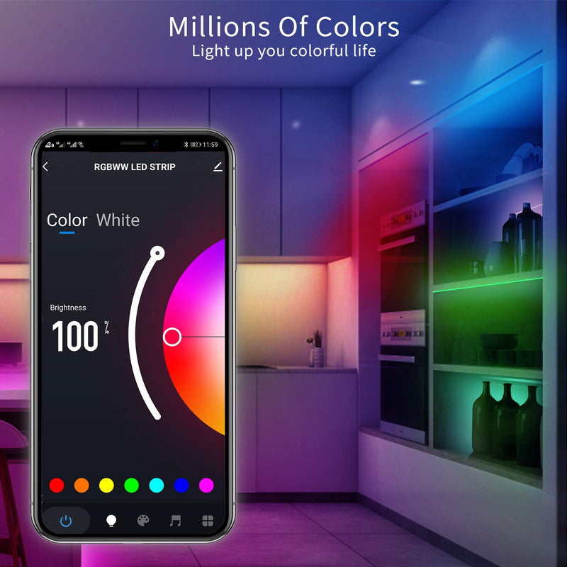 Tatazone 16.4FT RGBWW WiFi Smart Led Strip Lights, 2700K-6500k Warm White Cool White Led Light Strips with Alexa Google, Music Sync Color Changing Led Lights for Mirror Bedroom, Kitchen, Room, TV 16.4 ft