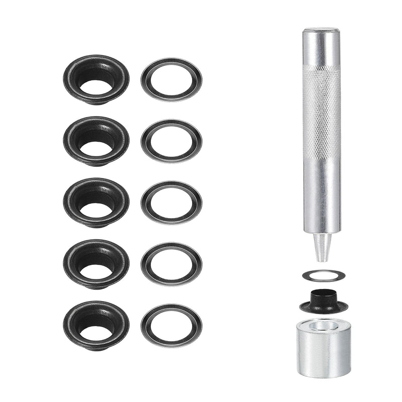 uxcell Grommet Tool Kit 100 Sets 5/16" Copper Grommets Eyelets with 3pcs Install Tools, 8mm Inside Dia. Black