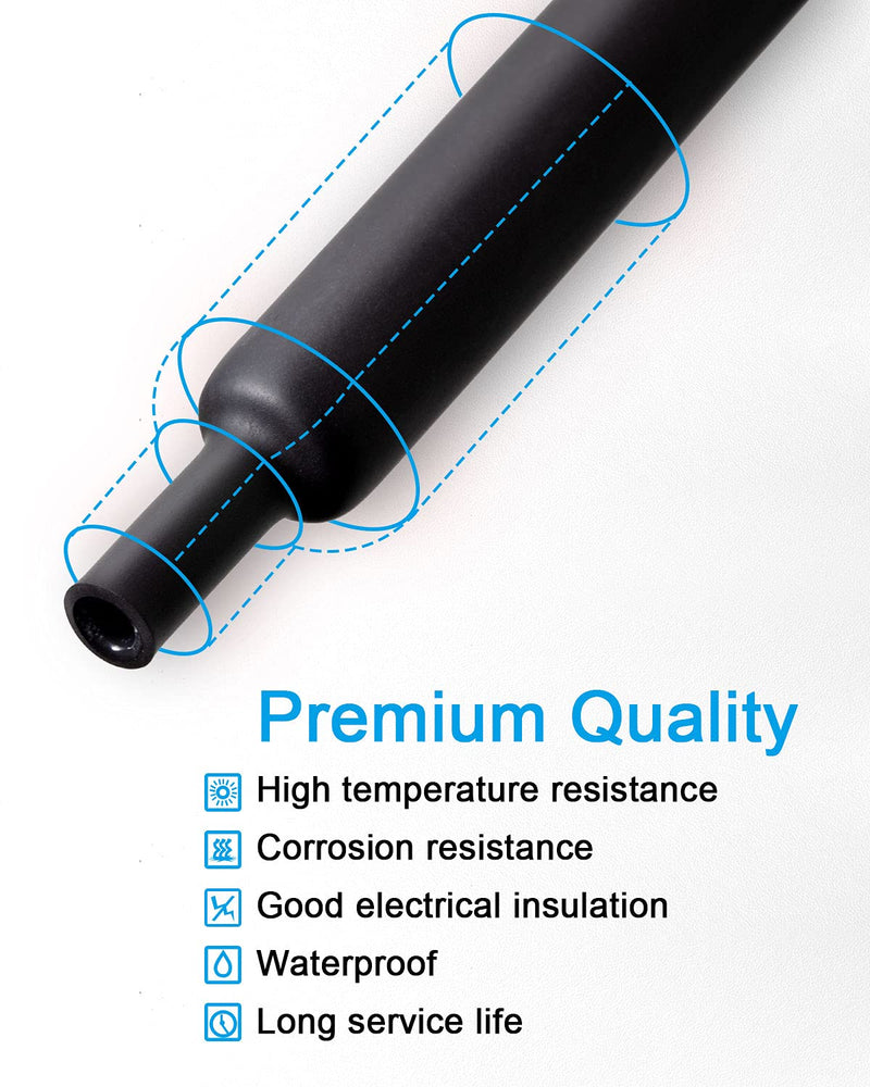 MILAPEAK 300pcs 3:1 Heat Shrink Tubing Kit, Dual Wall Adhesive Marine Heat Shrink Tube, Electrical Wire Cable Wrap Tubes Assortment with Storage Case for DIY (6 Sizes, Black) Ratio 3:1
