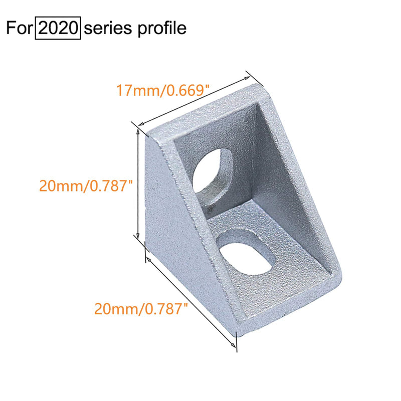 24Sets 2020 Series Aluminum Extrusion Profile Connector Set,24 pcs Corner Brackets,with 48 pcs T-Nuts and Hex Screw Bolt for 6mm 20S Slot Aluminum Profile Accessories ‎24Set Silver with Screw Nut