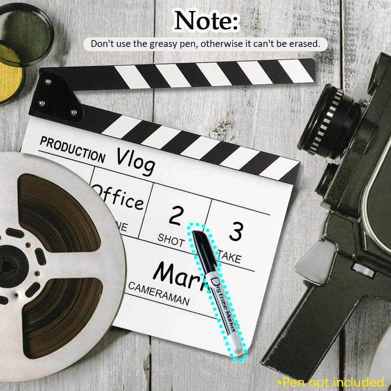 Hilitchi Acrylic Clapper Board Wooden Film Movie Clapboard Cut Action Scene Clapper Board Plastic Slate 25x30cm/10x12"