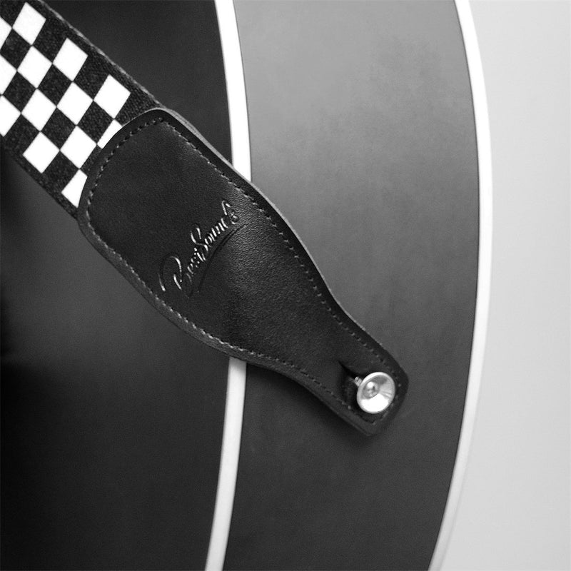BestSounds Checkerboard Guitar Strap & Leather Ends Guitar Shoulder Strap ,Suitable For Bass, Electric & Acoustic Guitars (Black and White Checkered)