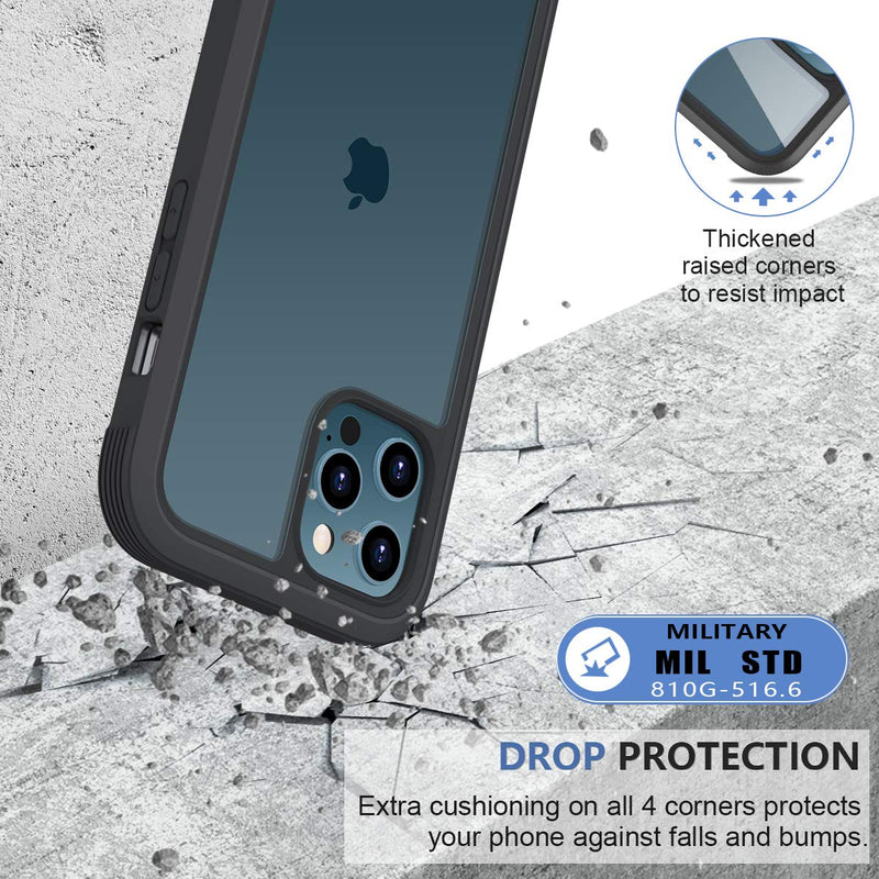 Miracase Glass+ Case for iPhone 12/ iPhone 12 Pro 6.1 inch, 2020 Full-Body Clear Bumper Case with Built-in 9H Tempered Glass Screen Protector for iPhone 12/ iPhone 12 Pro Black