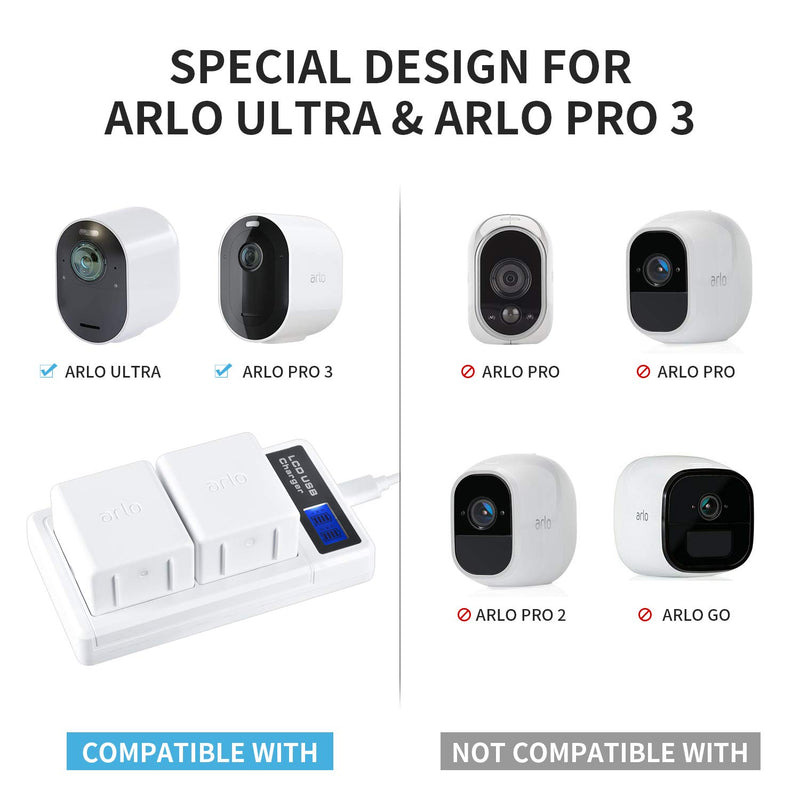 Battery Charging Station for Arlo Pro 3, Arlo Ultra,Dual Charging Station and Type-C Cable Charge up to 2 Arlo Batteries, Dual & Quick Charging Station for Arlo Ultra（Battery not Included.）