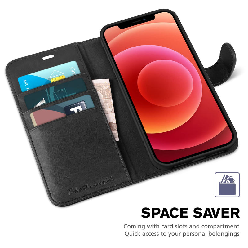 [AUSTRALIA] - TUCCH Wallet Case for iPhone 12 Pro/iPhone 12 5G, RFID Blocking Card Slot Stand [Shockproof TPU Interior Case] PU Leather Magnetic Protect Flip Cover Compatible with iPhone 12/12 Pro 6.1-inch, Black 