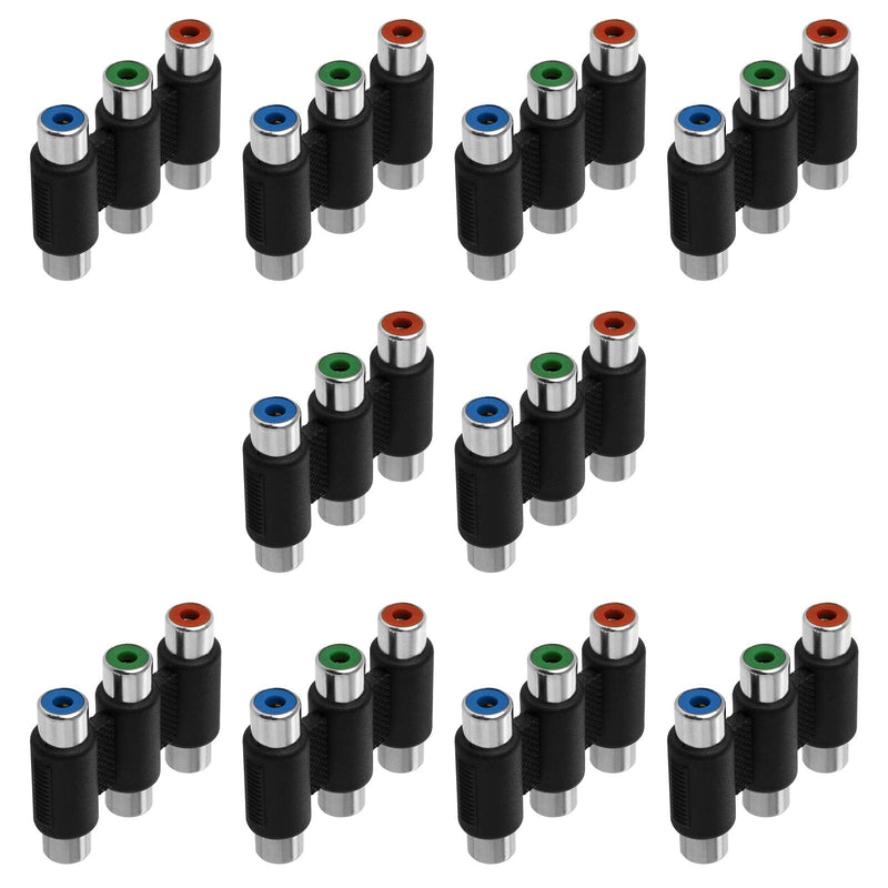 [AUSTRALIA] - Cmple – 3-RCA Jacks Coupler Jointer – RGB Female 3-RCA Adapter Extension AV Audio Video F/F Cable Connector - (10 Pack) 10 Pack 3-RCA Red-Green-Blue 