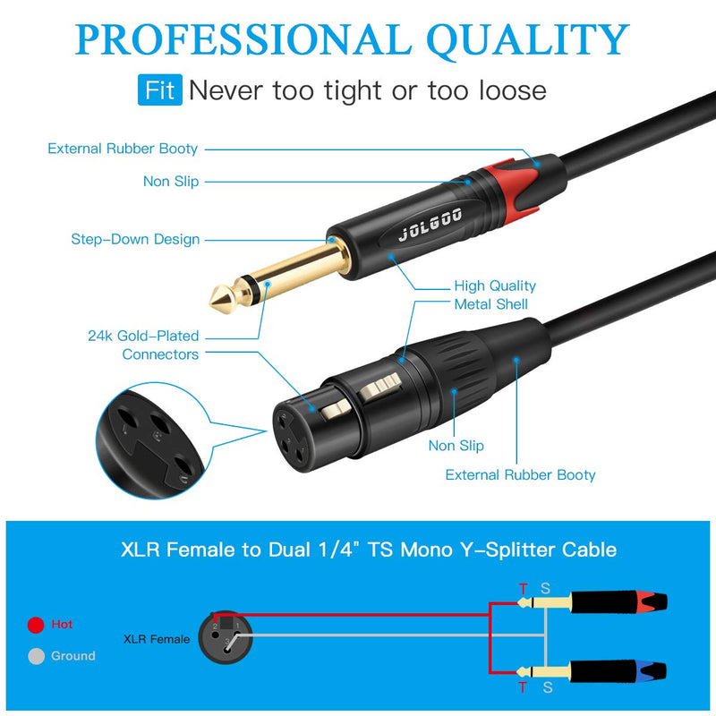 [AUSTRALIA] - XLR Female to Dual 1/4" TS Mono Y Splitter Microphone Cable, XLR Female to Dual 6.35mm TS Y Adapter Cord, 3.3 Feet - JOLGOO 