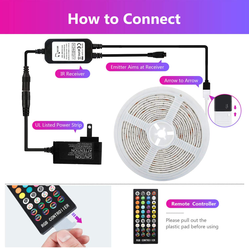[AUSTRALIA] - Maxcio LED Strips Lights 16.4ft Sync to Music, SMD 5050 RGB Color Changing LED Strip with 40-Key IR Remote Color Dimmable IP65 Waterproof LED Rope Light with UL Listed Adapter for Bedroom, Home Music 16.4ft 